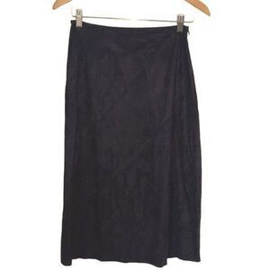 J Jill Womens Faux Micro Suede Side Zip A-Line Midi Skirt Black Size 6T NWT